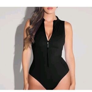 TA3 Hi Cut Sleeveless Surfy One Piece Swimsuit Black XS REG LONG NEW